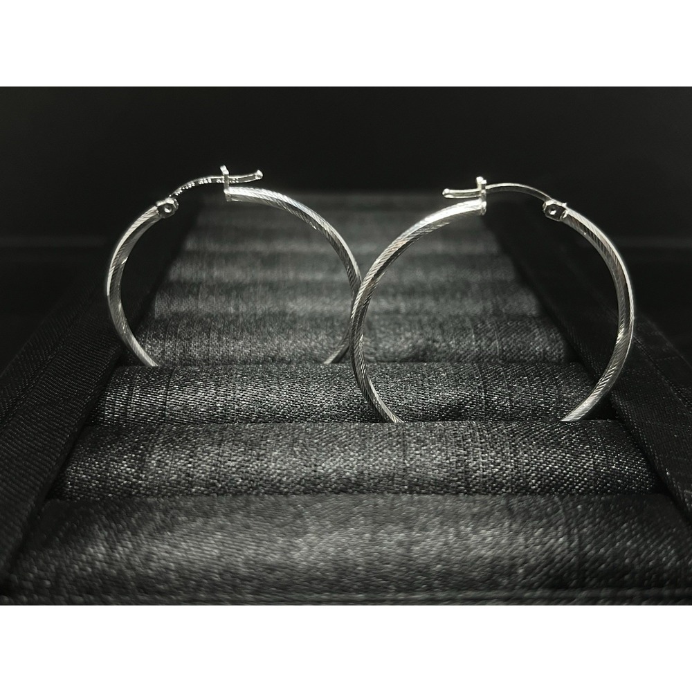 Argollas de Plata 925 con Textura, 925 Sterling Silver Textured Hoop Earrings - Picture 2 of 6